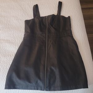 wild fable Black Faux Leather Zip-Front Mini Dress